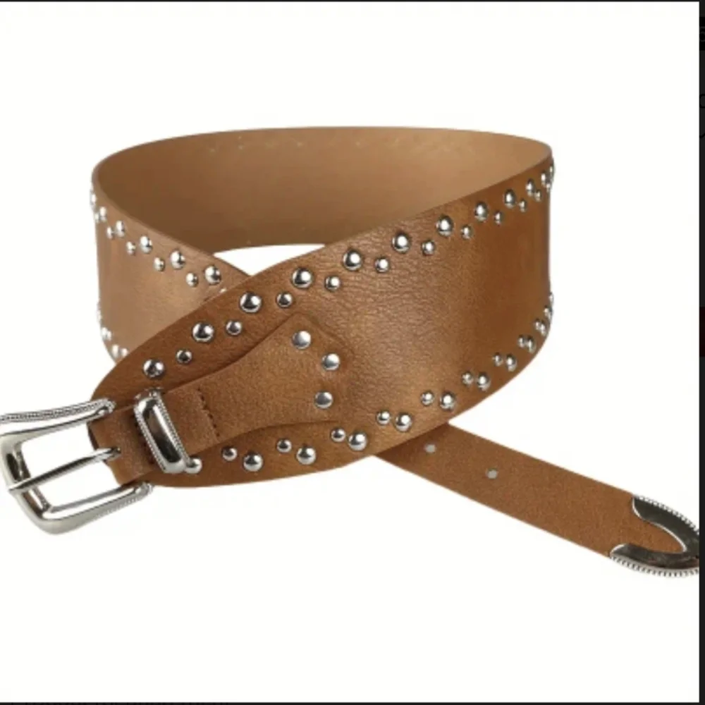 Brown Belt M L Brown Rodeo Belt Studded Silver Buckle Western Women Retro Belts